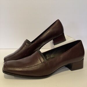 Ecco City Oslo Brown Leather Moccasin Pump Heel Loafers Shoes 40/US 9-9,5